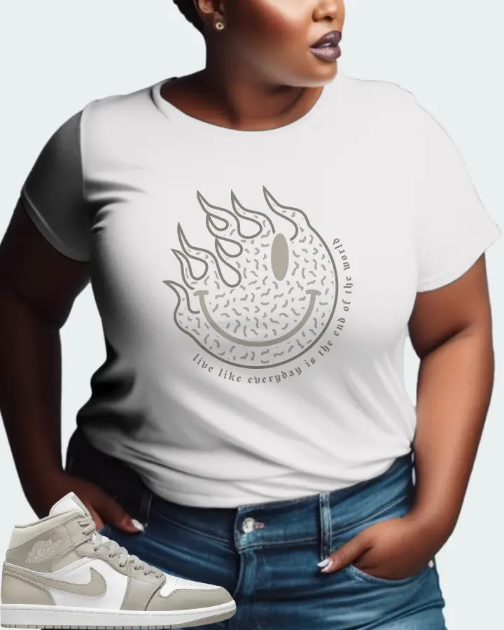 Jordan 1 Mid Sneaker Matching White Gildan T-Shirt (Keep Smiling) - View 9