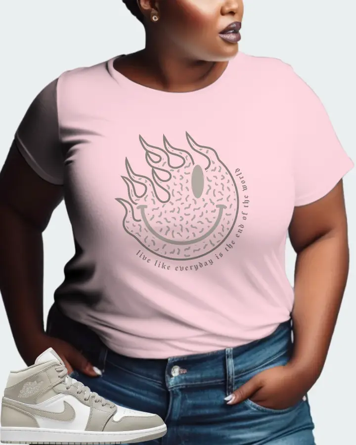 Jordan 1 Mid Sneaker Matching Soft Pink T-Shirt (Keep Smiling) - View 9