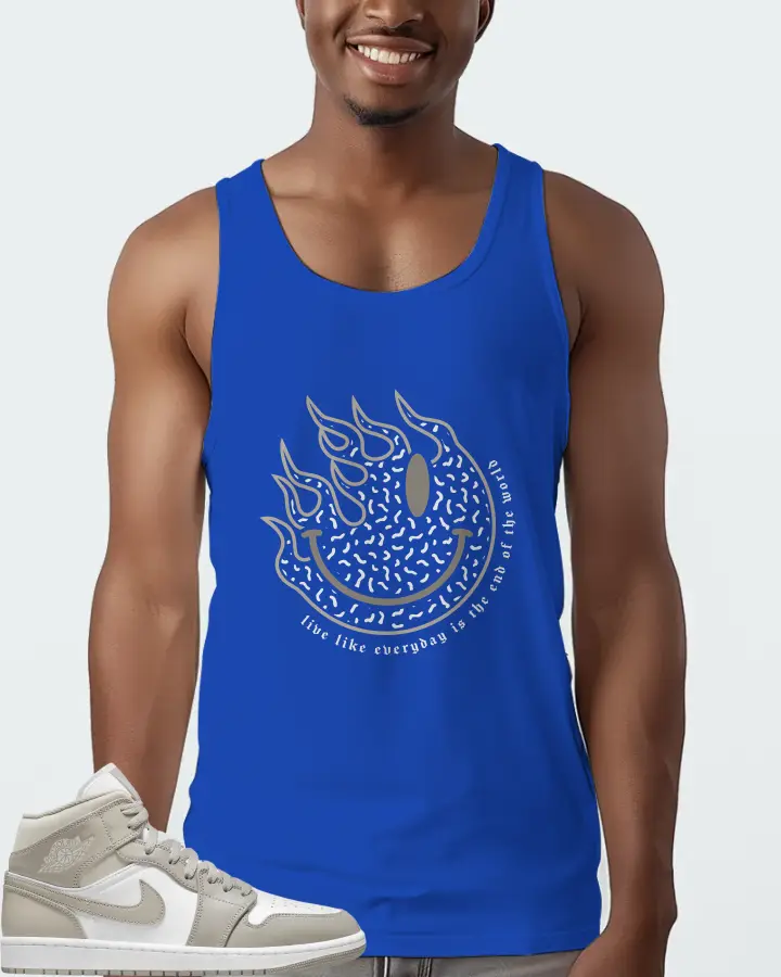 Jordan 1 Mid Sneaker Matching Royal Blue Tank Top (Keep Smiling) - View 2