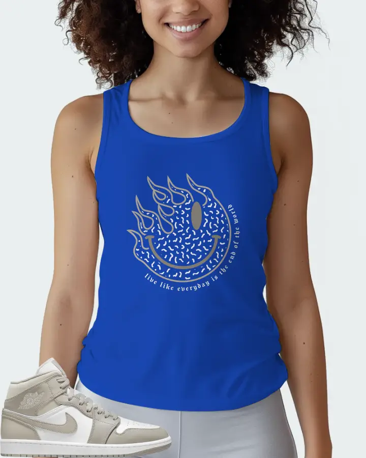Jordan 1 Mid Sneaker Matching Royal Blue Tank Top (Keep Smiling) - View 3