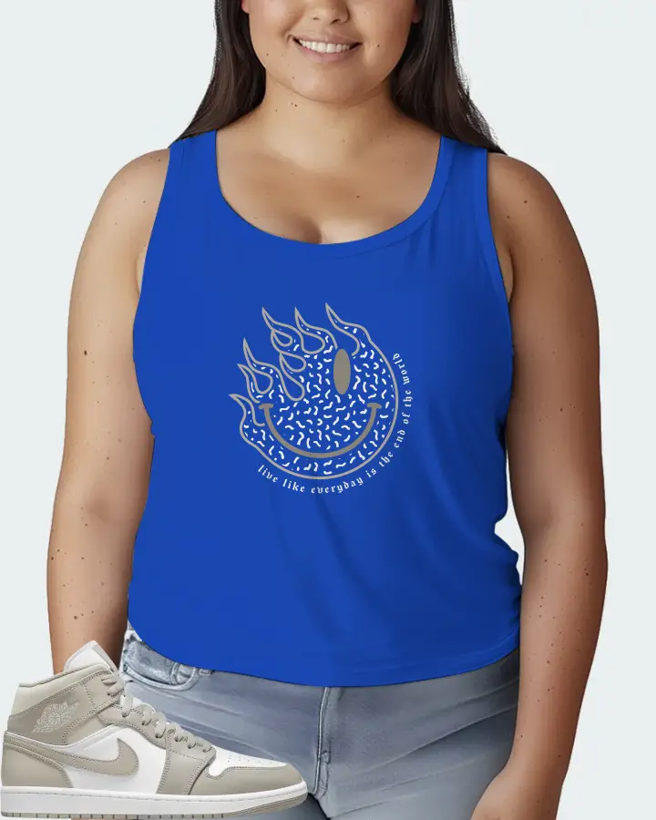 Jordan 1 Mid Sneaker Matching Royal Blue Tank Top (Keep Smiling) - View 7