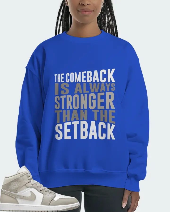 Jordan 1 Mid Sneaker Matching Royal Blue Sweatshirt (The Comeback) - View 3