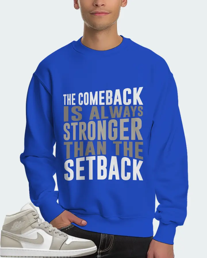 Jordan 1 Mid Sneaker Matching Royal Blue Sweatshirt (The Comeback) - View 4