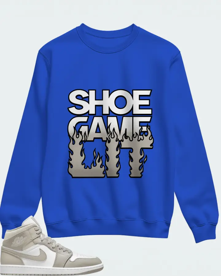 Jordan 1 Mid Sneaker Matching Royal Blue Sweatshirt - Shoe Game Lit Refreshed