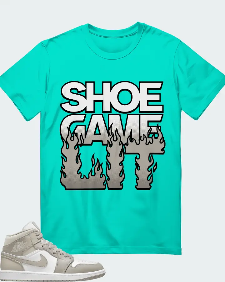 Jordan 1 Mid Sneaker Matching Teal T-Shirt - Shoe Game Lit Refreshed