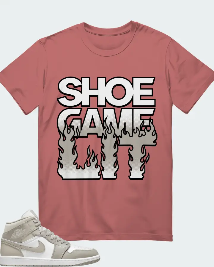 Jordan 1 Mid Sneaker Matching Mauve T-Shirt - Shoe Game Lit Refreshed
