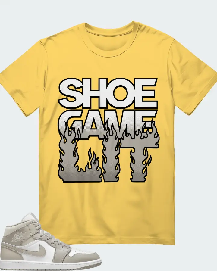 Jordan 1 Mid Sneaker Matching Yellow T-Shirt - Shoe Game Lit Refreshed