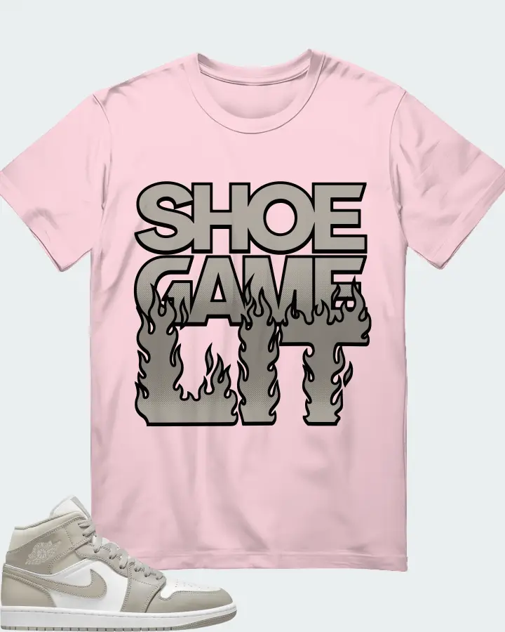 Jordan 1 Mid Sneaker Matching Soft Pink T-Shirt - Shoe Game Lit Refreshed