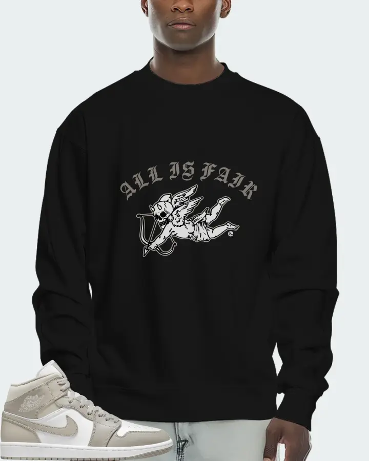 Jordan 1 Mid Sneaker Matching Black Sweatshirt (All Is Fair) - View 2
