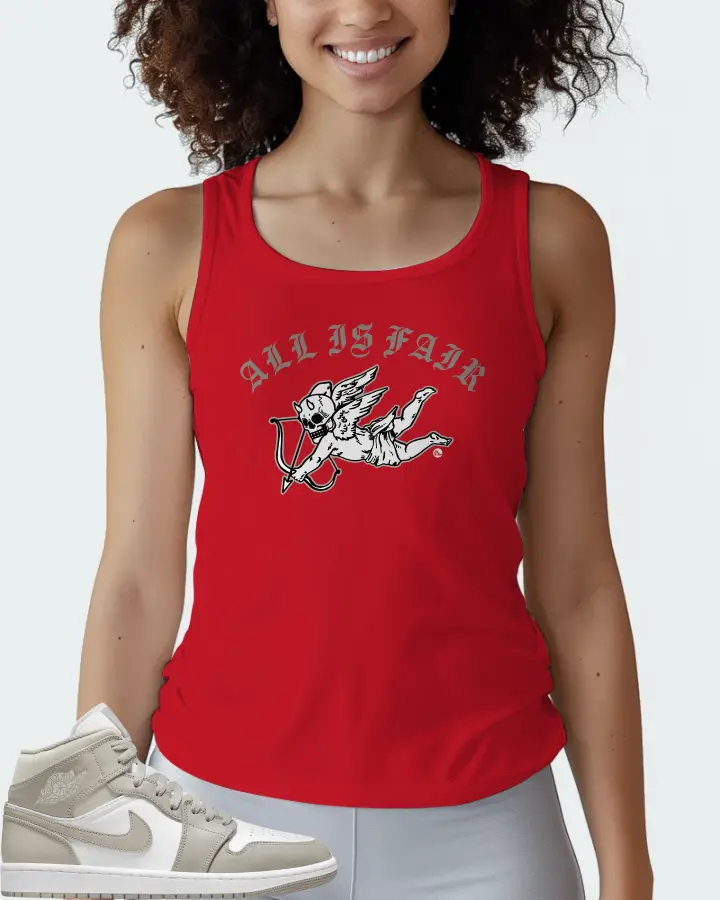 Jordan 1 Mid Sneaker Matching Red Tank Top (All Is Fair) - View 3