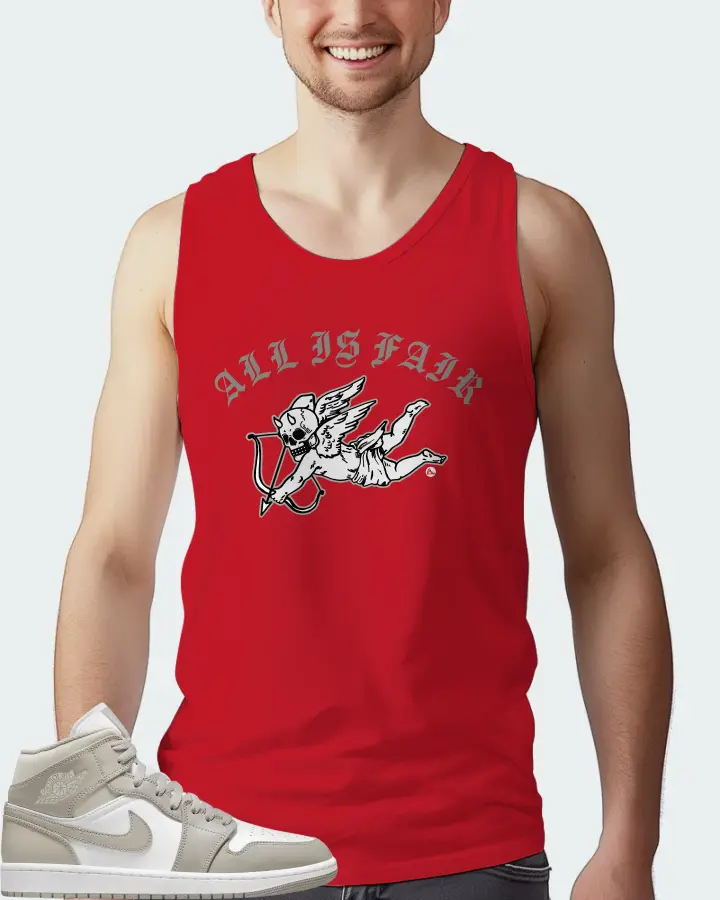 Jordan 1 Mid Sneaker Matching Red Tank Top (All Is Fair) - View 4