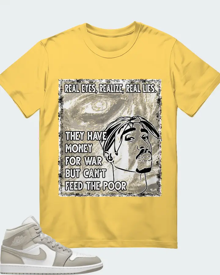 Jordan 1 Mid Sneaker Matching Yellow T-Shirt - TUPAC Real Eyes Realize Real Lies