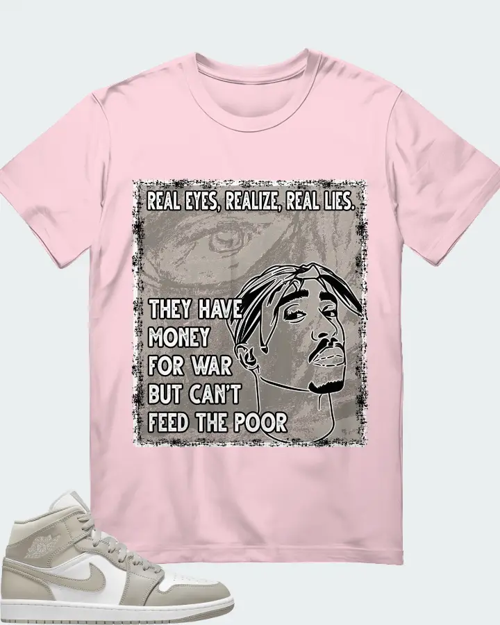 Jordan 1 Mid Sneaker Matching Soft Pink T-Shirt - TUPAC Real Eyes Realize Real Lies