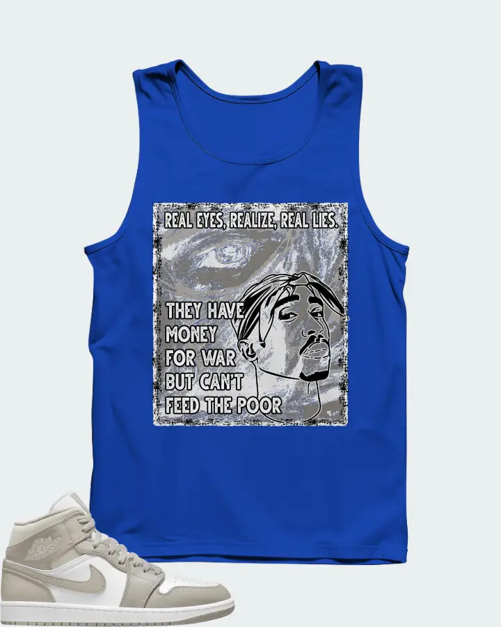 Jordan 1 Mid Sneaker Matching Royal Blue Tank Top - TUPAC Real Eyes Realize Real Lies