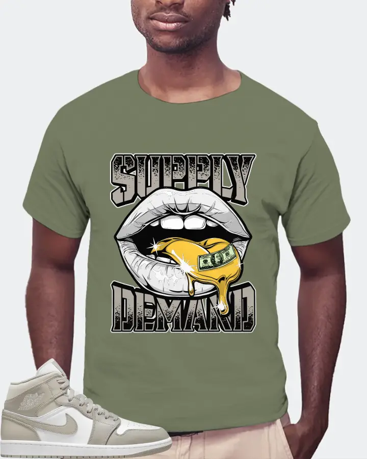 Jordan 1 Mid Sneaker Matching Olive T-Shirt (Supply Demand) - View 4