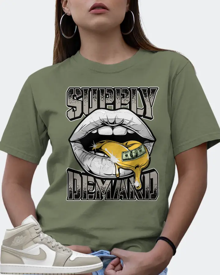 Jordan 1 Mid Sneaker Matching Olive T-Shirt (Supply Demand) - View 7