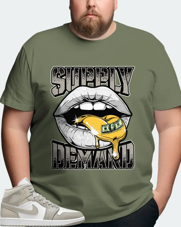 Jordan 1 Mid Sneaker Matching Olive T-Shirt (Supply Demand) - View 8