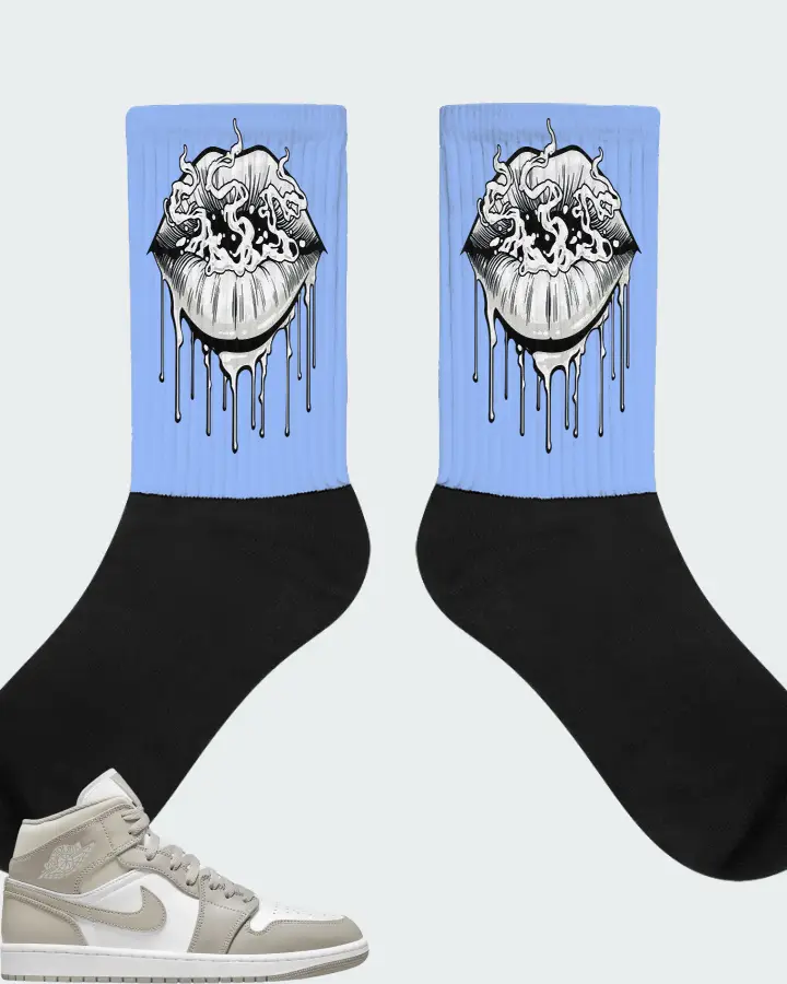 Jordan 1 Mid Sneaker Matching Carolina Blue Socks (Puff Puff) - View 1