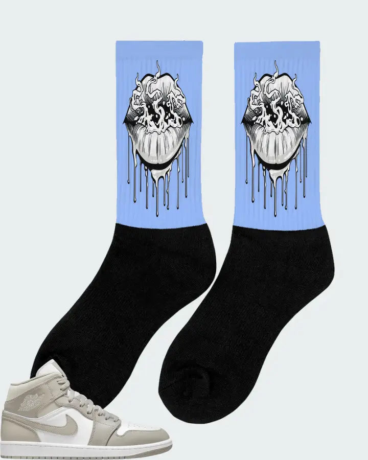 Jordan 1 Mid Sneaker Matching Carolina Blue Socks (Puff Puff) - View 3