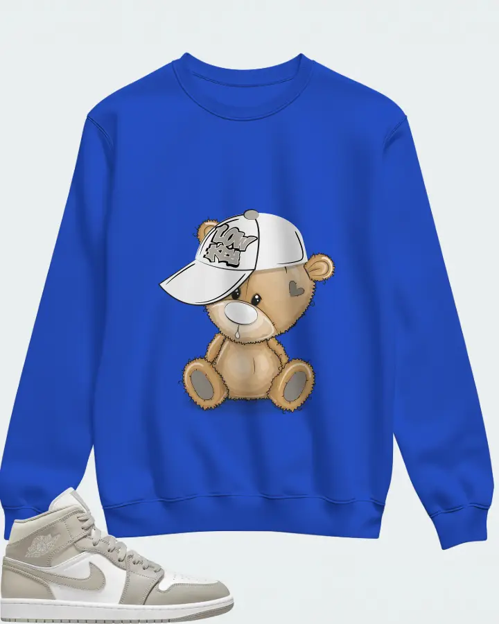 Jordan 1 Mid Sneaker Matching Royal Blue Sweatshirt - LOW KEY BEAR