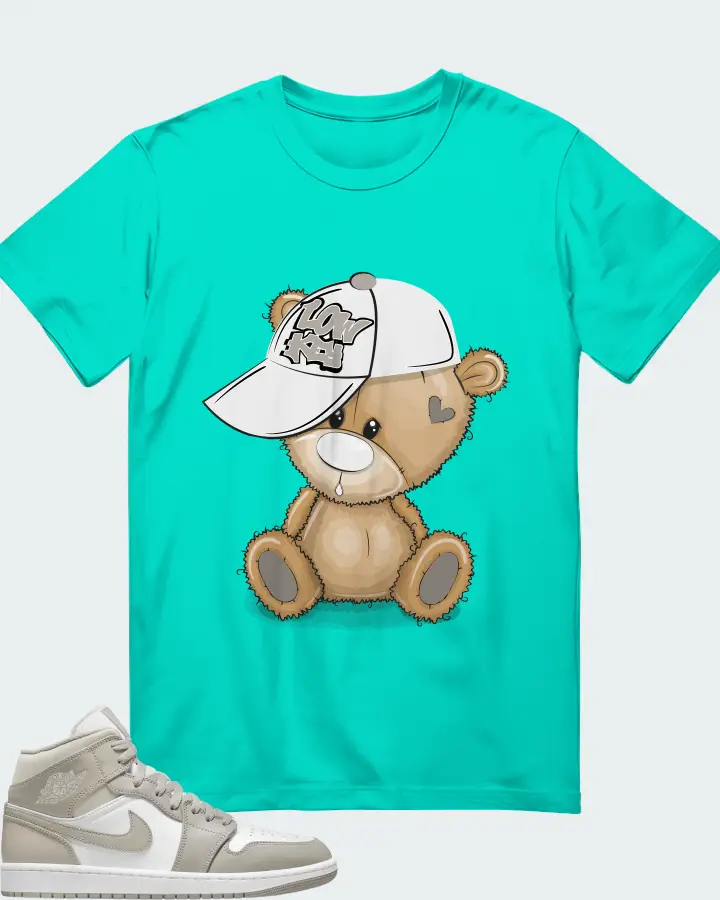 Jordan 1 Mid Sneaker Matching Teal T-Shirt - LOW KEY BEAR