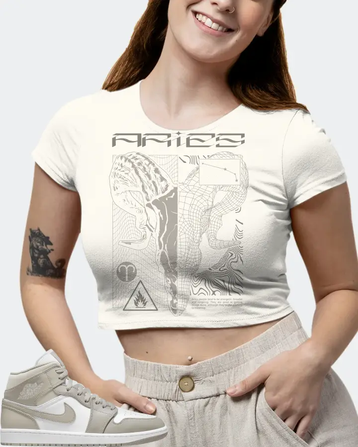 Jordan 1 Mid Sneaker Matching Ecru White Crop Top (ARIES) - View 7
