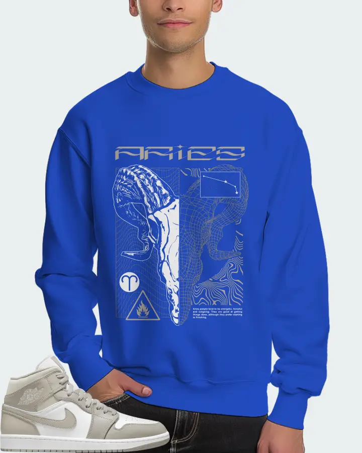 Jordan 1 Mid Sneaker Matching Royal Blue Sweatshirt (ARIES) - View 4