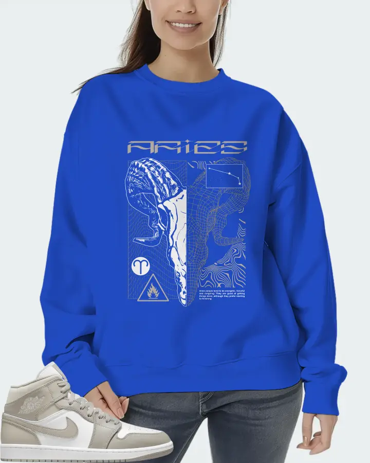 Jordan 1 Mid Sneaker Matching Royal Blue Sweatshirt (ARIES) - View 5