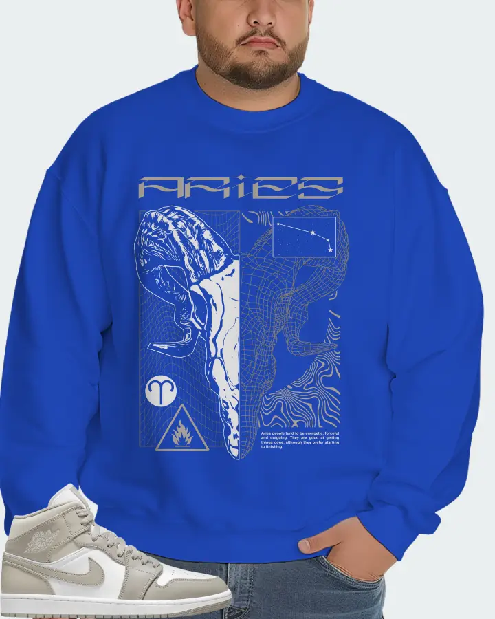 Jordan 1 Mid Sneaker Matching Royal Blue Sweatshirt (ARIES) - View 6