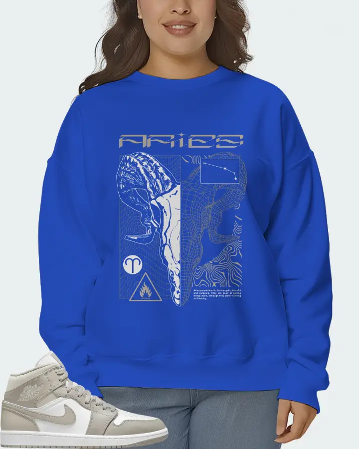 Jordan 1 Mid Sneaker Matching Royal Blue Sweatshirt (ARIES) - View 7