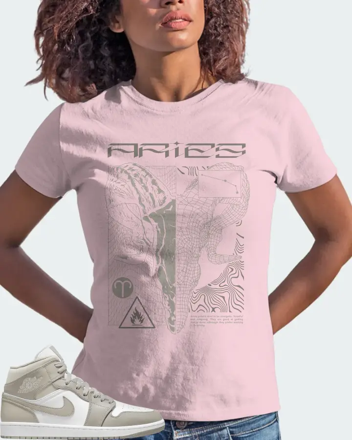 Jordan 1 Mid Sneaker Matching Soft Pink T-Shirt (ARIES) - View 3