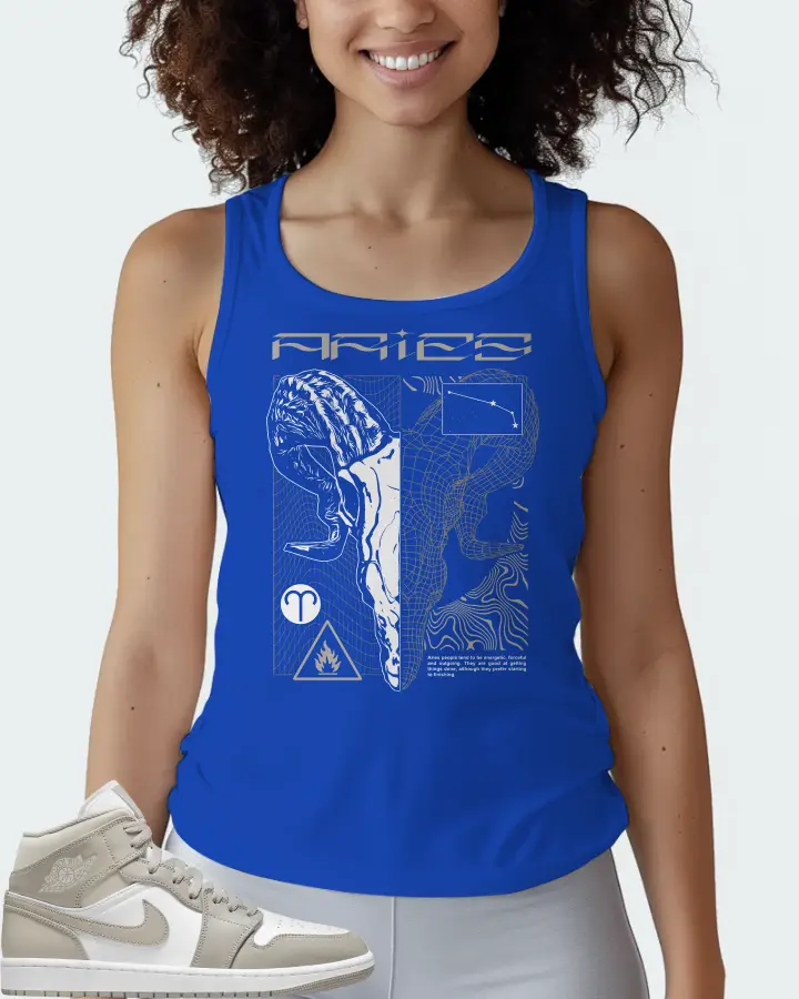 Jordan 1 Mid Sneaker Matching Royal Blue Tank Top (ARIES) - View 3