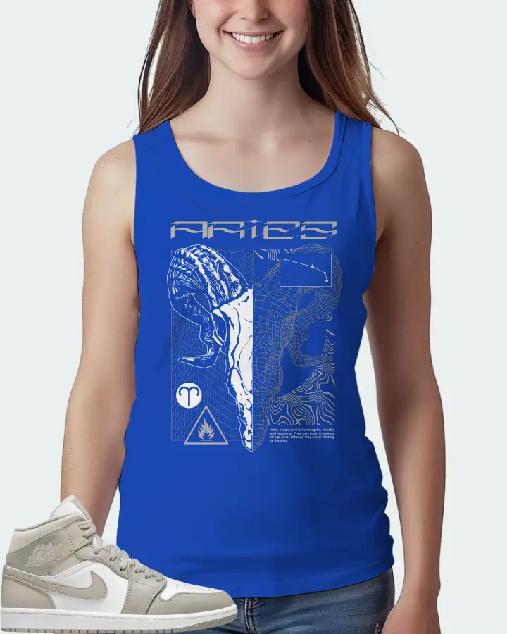 Jordan 1 Mid Sneaker Matching Royal Blue Tank Top (ARIES) - View 5