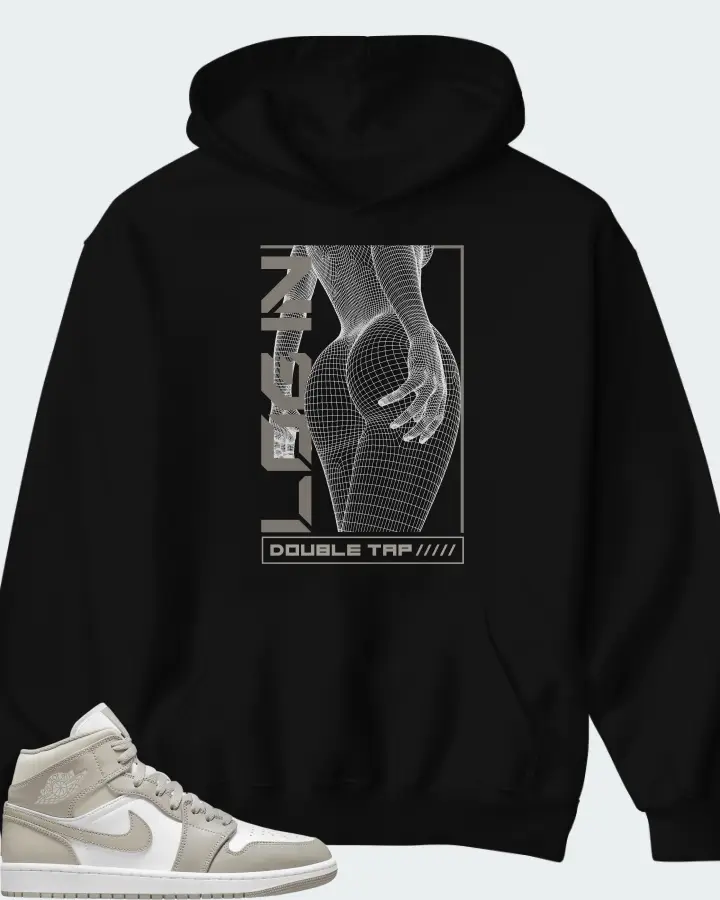 Jordan 1 Mid Sneaker Matching Black Hoodie (LOGIN) - View 1