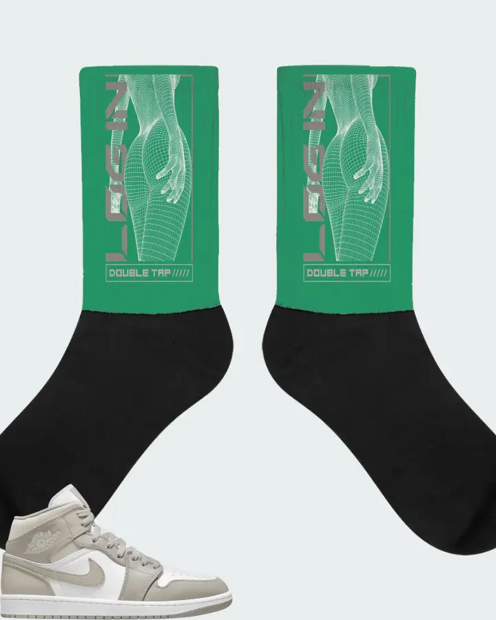 Jordan 1 Mid Sneaker Matching Kelly Green Socks (LOGIN) - View 1