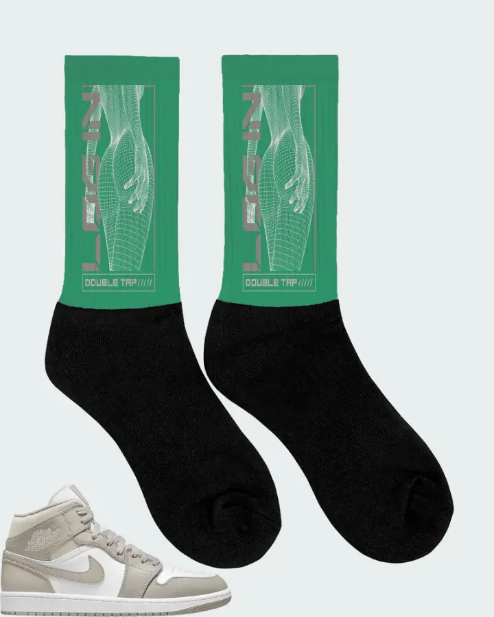 Jordan 1 Mid Sneaker Matching Kelly Green Socks (LOGIN) - View 2