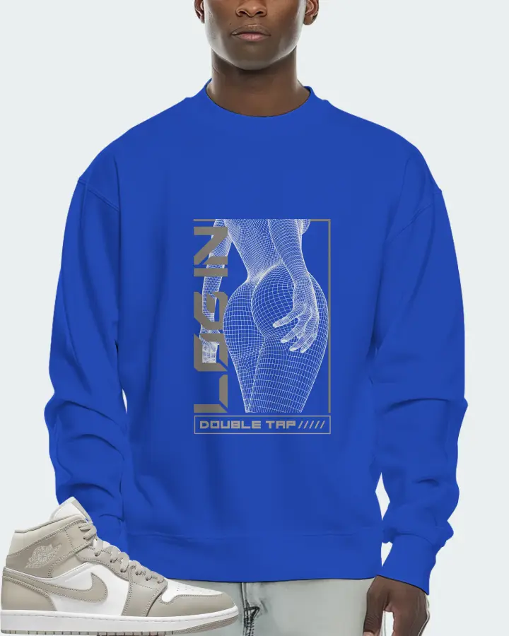 Jordan 1 Mid Sneaker Matching Royal Blue Sweatshirt (LOGIN) - View 2