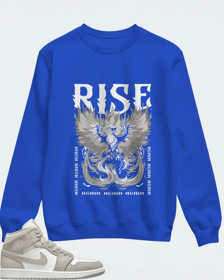 Jordan 1 Mid Sneaker Matching Royal Blue Sweatshirt (RISE) - View 1