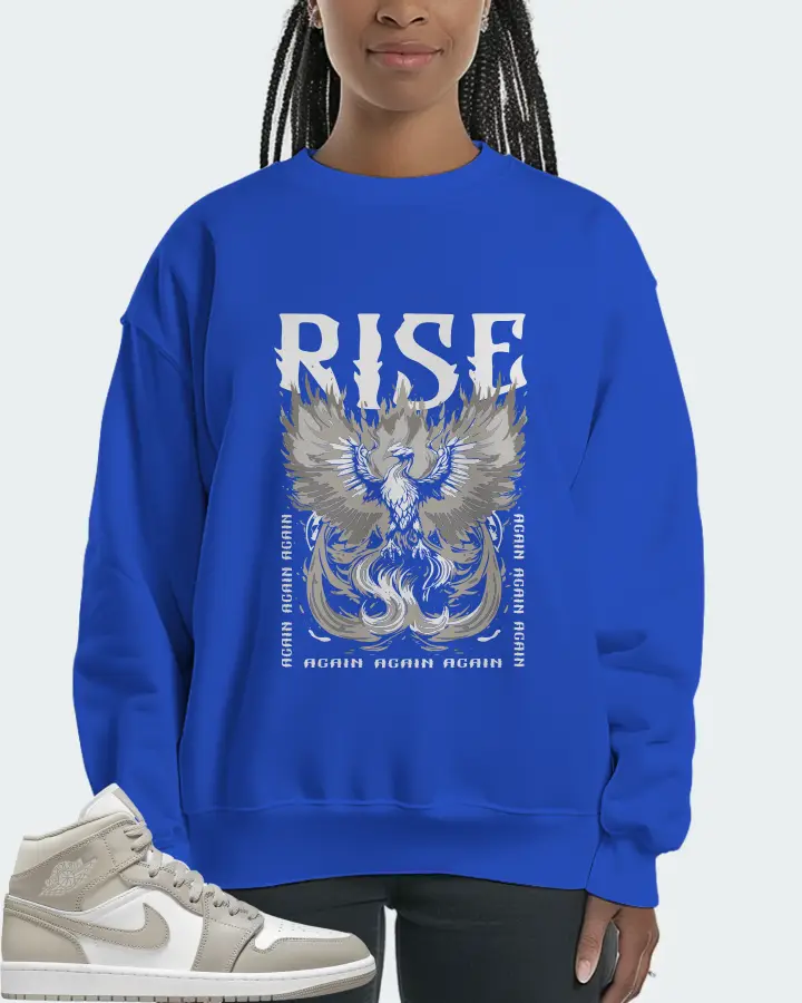 Jordan 1 Mid Sneaker Matching Royal Blue Sweatshirt (RISE) - View 3