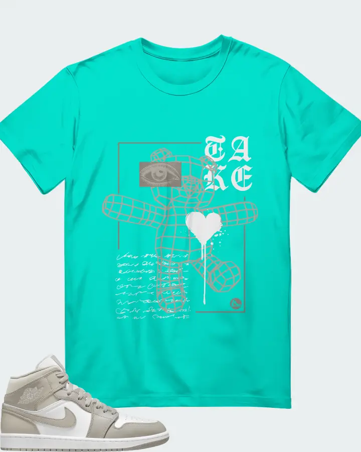 Jordan 1 Mid Sneaker Matching Teal T-Shirt (TAKE) - View 1