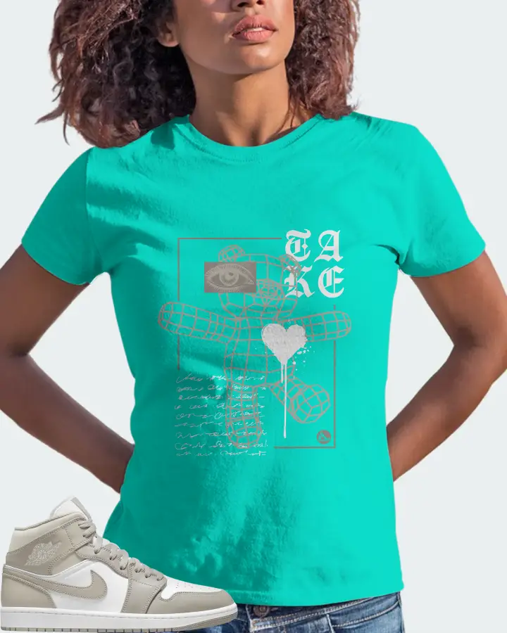 Jordan 1 Mid Sneaker Matching Teal T-Shirt (TAKE) - View 3