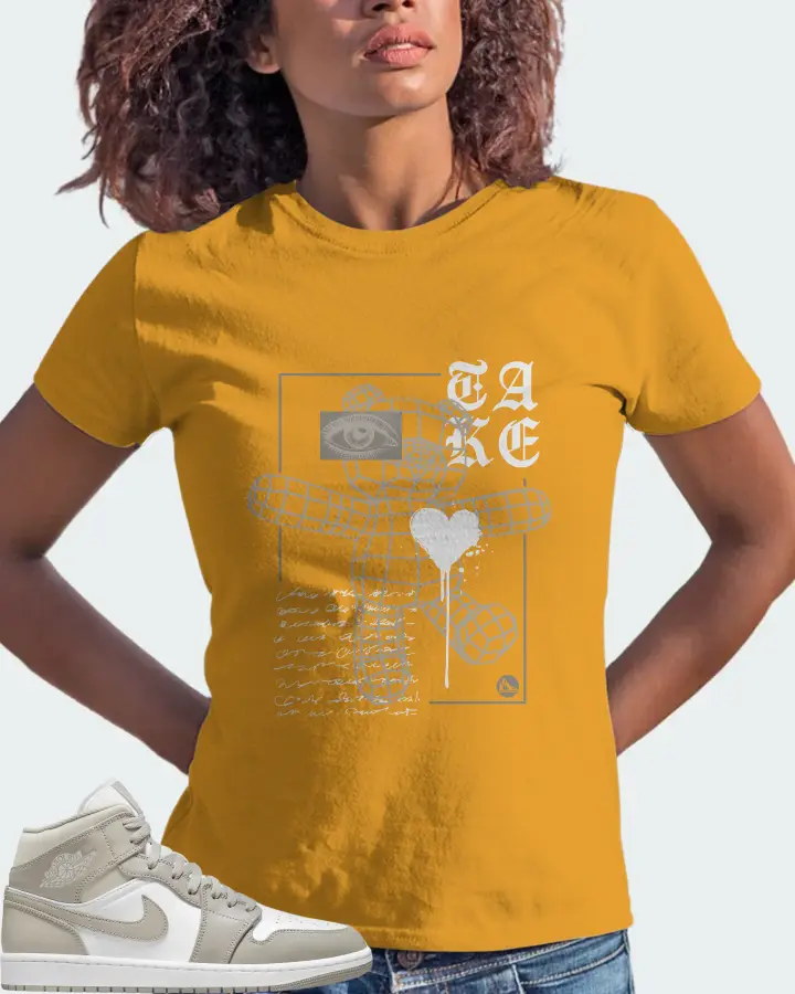 Jordan 1 Mid Sneaker Matching Mustard T-Shirt (TAKE) - View 3
