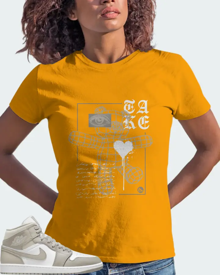 Jordan 1 Mid Sneaker Matching Gold T-Shirt (TAKE) - View 3