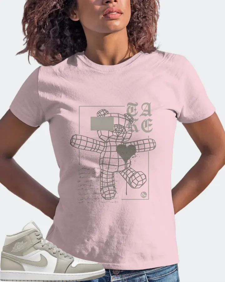 Jordan 1 Mid Sneaker Matching Soft Pink T-Shirt (TAKE) - View 3