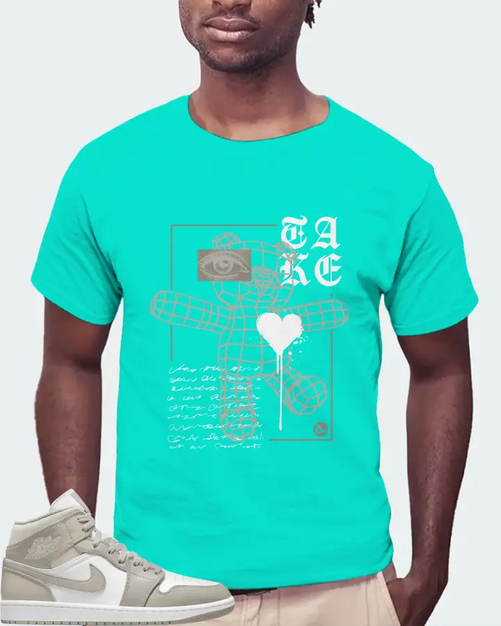 Jordan 1 Mid Sneaker Matching Teal T-Shirt (TAKE) - View 4