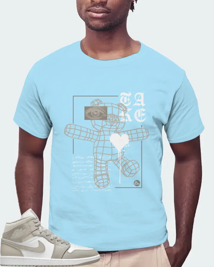 Jordan 1 Mid Sneaker Matching Ocean Blue T-Shirt (TAKE) - View 4