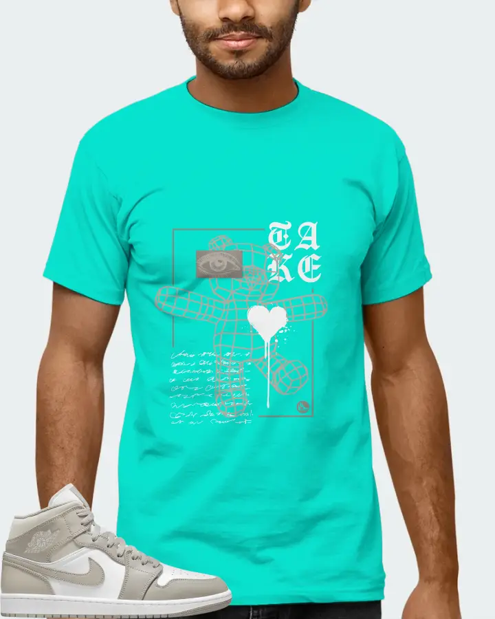 Jordan 1 Mid Sneaker Matching Teal T-Shirt (TAKE) - View 6