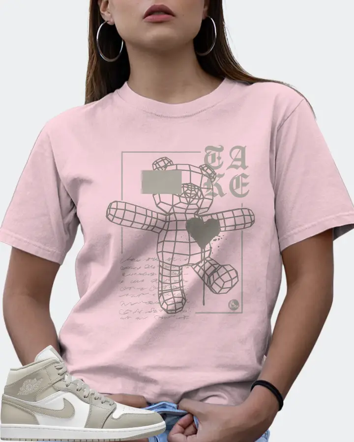 Jordan 1 Mid Sneaker Matching Soft Pink T-Shirt (TAKE) - View 7