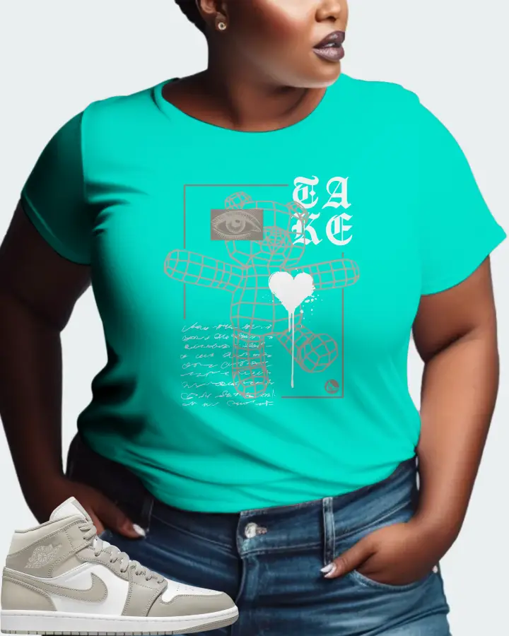 Jordan 1 Mid Sneaker Matching Teal T-Shirt (TAKE) - View 9