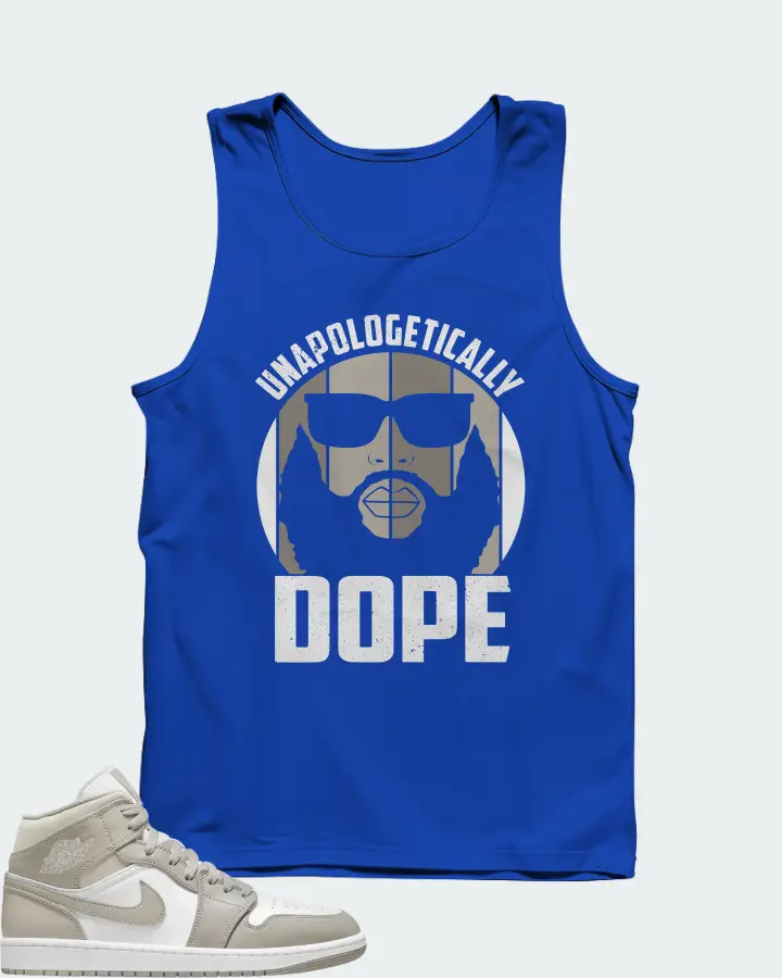 Jordan 1 Mid Sneaker Matching Royal Blue Tank Top - UNAPOLOGETICALLY DOPE Man
